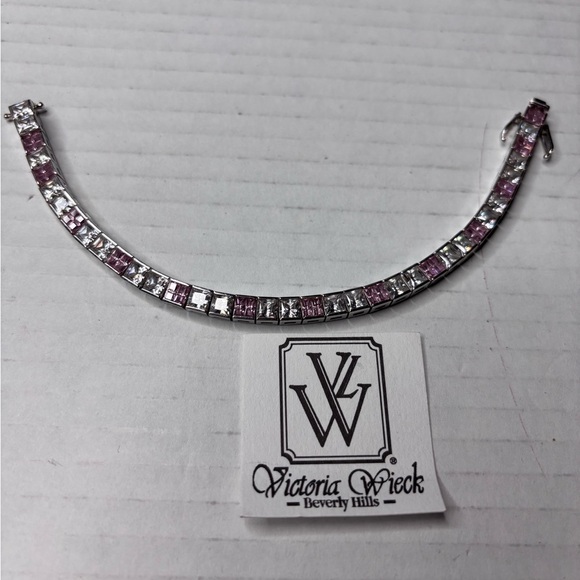 VICTORIA WIECK Sterling Silver Pink & White Crystal Tennis Bracelet